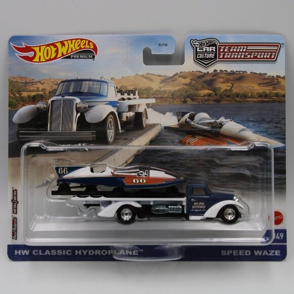 Hot Wheels Premium HW Classic Hydroplane On Speed Waze Team Transport No. 49 - Picture 1 of 4
